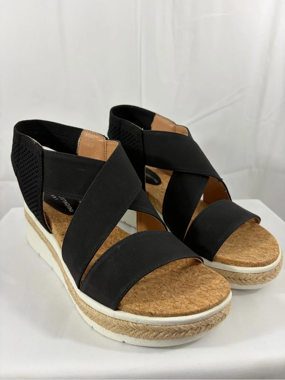 NWT Adrienne Vittadini Women's Size 9.5 Black Cork Espadrille Wedge Sandals